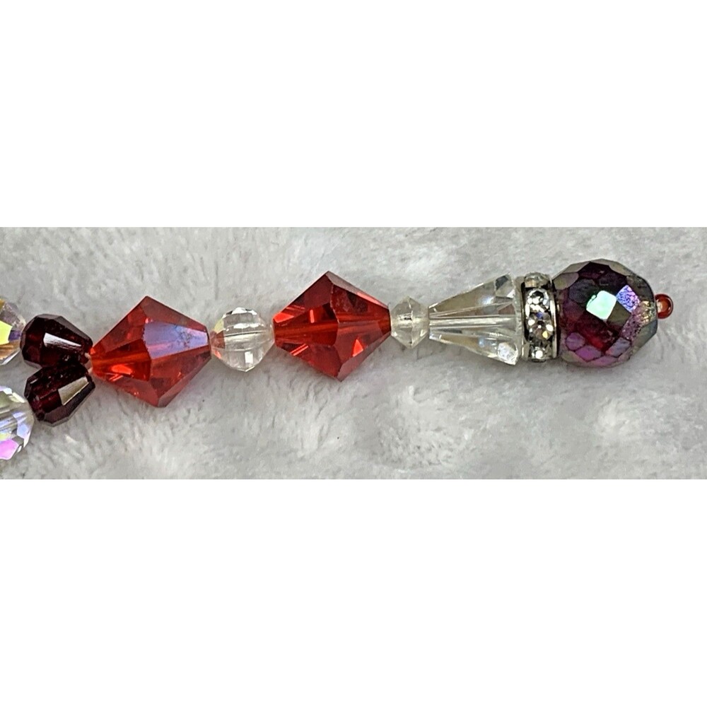 Vintage Red Crystal Beaded Y Drop Necklace Aurora Borealis Mid Century 60s - Picture 6 of 9